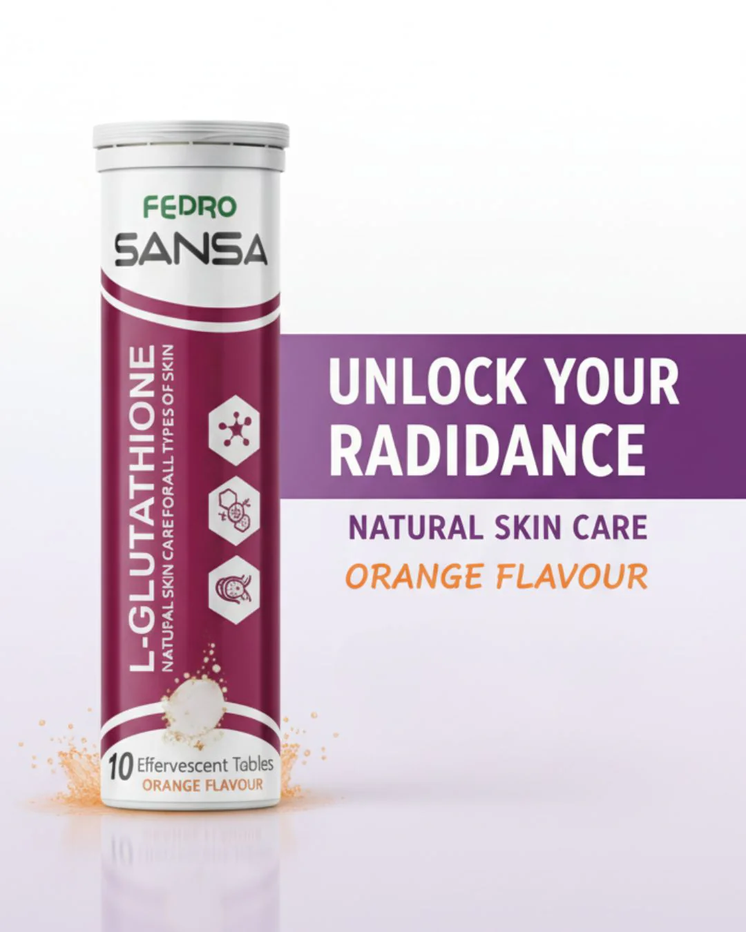 SANSA L-Glutathione Effervescent Tablets – Skin Whitening, Brightening & Daily Glow Drink (Orange Flavour) - Image 5